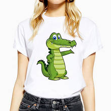 Милая женская футболка с крокодиловым принтом Harajuku Ullzang, модная футболка, милая забавная футболка с графическим принтом, модные женские топы в Корейском стиле 2024 - купить недорого