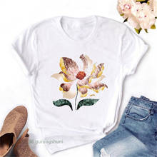 T-shirt women lotus graphic print  t shirt white, coffee powder, short-sleeved summer t shirt femme novelty design 90s tops 2024 - buy cheap