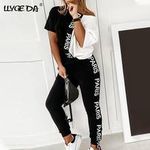 Women Off Shoulder Tracksuit Sets Ladies 2 Piece Set Letter Print Short Sleeve Top Suit 2020 Summer Fashion Sport Pant Suits 2024 - buy cheap