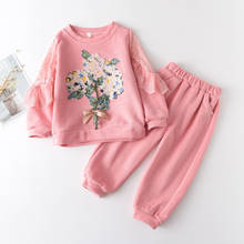 Conjunto infantil feminino de manga longa, roupas florais fofas para crianças primavera e outono 2024 - compre barato