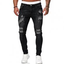 men jeans Pants Stylish Ripped Hole Denim Pants Pockets Button Skinny Long Trousers Jeans for men jean homme джинсы для мужчин 2024 - buy cheap