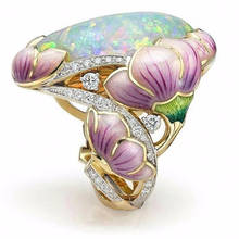 Популярное модное кольцо в европейском и американском стиле с лотосом, женское креативное индивидуальное эмалированное циркониевое Гламурное кольцо, ювелирное изделие, подарок для девушки 2024 - купить недорого