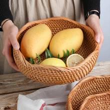 Handmade Rattan Round Basket Food Fruit Storage Bowl Kitchen Organizer Snack Serving Display Holder Home Storage Basket 2024 - buy cheap