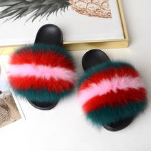 Women's Real Fox Fur Slippers Woman Colorful Fur Slides Ladies Furry Sandals Female Fluffy House Shoes Girl's Fur Flip Flops2020 2024 - buy cheap