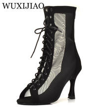 WUXIJIAO Women's Black Suede Net Latin Dance Salsa Shoes High-heeled Tango Ballroom Latin Salsa Dancing Shoes Women Hot 2024 - buy cheap