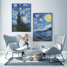 Van Gogh-lienzo de paisaje abstracto de Noche Estrellada, póster, cuadro decorativo de arte de pared clásico famoso, decoración para sala de estar moderna 2024 - compra barato