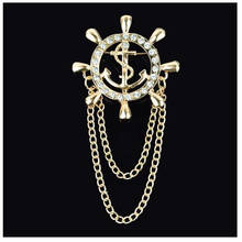 Gold Rudder Anchor Brooch Suit Boutonniere Badge Korean Brooches for Men Lapel Pin Women Broches Chain Christmas Gift 2024 - buy cheap