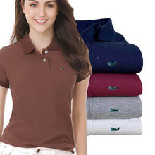 Camisa polo feminina gola lapela, camisa polo casual manga curta 100% algodão slim fit plus size 2024 - compre barato