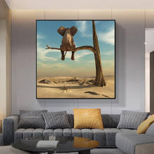 Arte engraçada elefante sentado na árvore, pintura moderna em tela, arte para parede, imagens de animais, posteres e impressões nórdicas para decoração de casa 2024 - compre barato