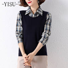 YISU Spring Women Sweater Jumper Shirt collar Buttons Spring tops Stitching Long sleeves Top Female Casual Knitted pullover 2024 - buy cheap