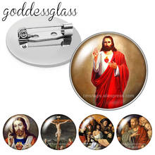 Broche religioso de vidro, broche redondo com cabochão religioso, cruz religioso, dourado, presente para homens e mulheres 2024 - compre barato