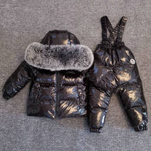 New Russian Winter Children Down Jacket Overall Suit Large Real Fur Collar Kids Ski Suit for Boys Girls Plus Warm Jacket Silver 2024 - buy cheap