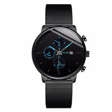 YOLAKO-reloj con correa de malla de acero inoxidable para hombre, cronógrafo deportivo de lujo, de cuarzo, color negro, para negocios, en oferta 2024 - compra barato