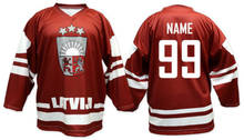 Команда Латвии Латвийский Белый Красный Мужской хоккейный Джерси Вышивка под любой номер и имя 2024 - купить недорого