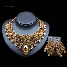 Vintage Jewelry Sets Women Big Necklace Earring Set Dubai Gold Indian Jewellery F1105 Rhinestone Party Jewels 6 Colors CACARE 2024 - buy cheap