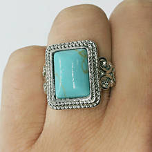 Anel de prata e turquesa quadrado, anel vintage de pedra natural para homens e mulheres, com pedras naturais antigas e estilo boho da índia 2024 - compre barato