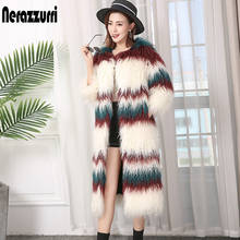 Nerazzurri Winter Soft Stylish Warm Thick fluffy shaggy long faux fur coat women 3/4 sleeve Colorful furry faux fur jacket 2021 2024 - buy cheap