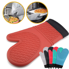 Silicone Kitchen Oven Mitt Glove Black Red Potholder with Extra Long Canvas Sleeve Stitching for Grilling Baking Pastry and BBQ 2024 - buy cheap