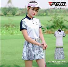 Conjunto de roupas de golf feminino pgm, listrado, emagrecedor, saia de golfe, manga curta, camiseta, saia feminina de verão, roupa esportiva 2024 - compre barato