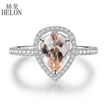 HELON Solid 14K White Gold AU585 Natural Diamonds Women Trendy Fine Jewelry Gemstone Ring Genuine Morganite Pear Shape 8x6mm 2024 - buy cheap