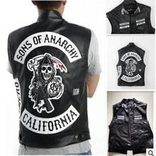 Sons Of Anarchy Embroidery Leather Rock Punk Vest Cosplay Costume Black Color Motorcycle Sleeveless Jacket 2024 - buy cheap