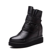 Women's Winter Boots 2019 Genuine Leather Hook & Loop Woman Ankle Boots Hidden Heel Platform Female Black Boot Woman Shoes 2024 - buy cheap