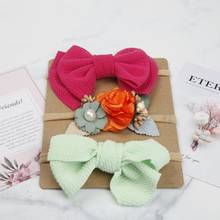 3pcs/lot Pearl Flower Chiffon Bows Baby Girl Elastic Headband Newborn Toddler Kids Khaki Nylon Headwear Hair Accessories Sets 2024 - buy cheap