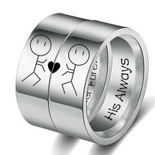 Anéis de dedo de aço inoxidável dos desenhos animados valentine figura anéis romântico letra dele sempre ela para sempre inicial par 2024 - compre barato