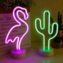 Lâmpada neon usb para crianças, abajur de mesa com flamingo unicórnio neon para decoração de quarto de crianças 2024 - compre barato