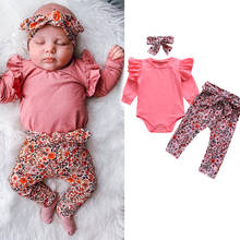 FOCUSNORM Newborn Baby Girls Clothes Sets 3pcs Flowers Print Ruffles Long Sleeve Romper Tops Pants Headband 2024 - buy cheap
