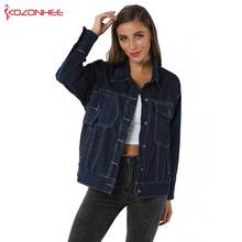 Fashion Deep Blue Inelastic Denim women jacket Jeans long Coats Casual long sleeve jeans jacket women coat outwear jacket #08 2024 - buy cheap