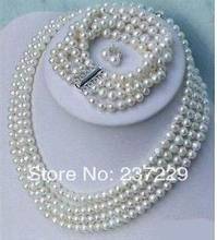 Оптовая цена Бесплатная доставка 4 ряда 6-7 ММ akoya белый жемчуг браслет ожерелье серьги наборы 2024 - купить недорого