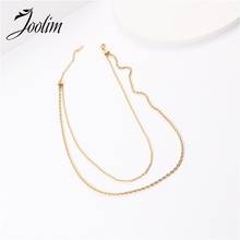 JOOLIM Jewelry Wholesale High End Shiny Gold Finish Rope Chain 2 Rows Necklace Trendy Jewelry 2024 - buy cheap