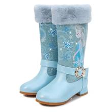 Kids shoes Children Princess Cartoon Boots Leather Bling Fashion Boots New girls Genuine Wool Warming Winter Knee Martin Boots 2024 - buy cheap