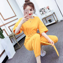 Women Jumpsuits Rompers Summer Casual Solid O-neck Sashes Overalls Jumpsuit Short Sleeve Loose Jumpsuit 2024 - buy cheap