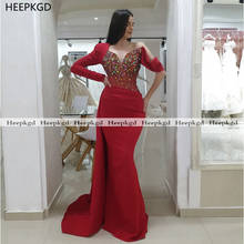 Женское атласное вечернее платье с юбкой годе, красное платье с разноцветными кристаллами, с длинным рукавом, большие размеры, 2021 2024 - купить недорого