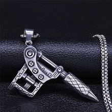 2021 Heavy Metal Tattoo Machine Stainless Steel Statement Necklace Men Silver Color Big Necklace Jewelry collier homme NZZ80S02 2024 - buy cheap