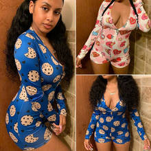 Lady Female Womens Sexy V Neck Printed Long Sleeve Bodycon Jumpsuit Romper Jumpsuit Clubwear Sleepwear 2024 - buy cheap