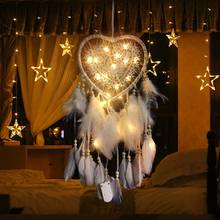 Dream Catcher Heart Shape Feather Pendant LED Light Home Hanging decoration gift 2024 - buy cheap