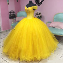 Yellow Cinderella Quinceanera Dresses Plus Size Off The Shoulder Ball Gown Tulle Prom Gowns Corset Sweet 16 Formal Dress 2024 - buy cheap