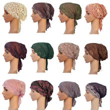 12pçs venda por atacado estilo de moda fita elástica de renda muçulmano interna hijab tampas islâmico cuecol chapéus várias 8 cores cor aleatória 2024 - compre barato