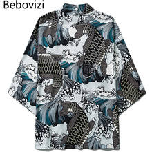 Bebovizi 2020 japão carpa impressão quimono masculino estilo japonês tradicional cardigan yukata streetwear haori roupas 2024 - compre barato