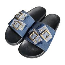 Mulheres verão slides moda lona pano fivela sandálias do sexo feminino fora de costura dinem flip flops senhoras lazer chinelo sapatos 2020 2024 - compre barato