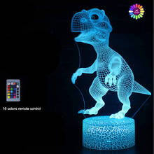 Tiranossauro rex velociraptor, luz noturna 3d colorida led, controle remoto por toque, lâmpada de mesa, presente de aniversário e natal 2024 - compre barato