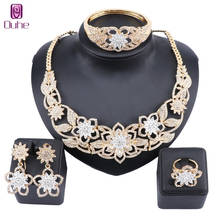 Dubai Gold Color Bridal Flower Crystal Jewelry Sets For Women Wedding Choker Necklace Bangle Ring Earring Gift Jewelry Set 2024 - buy cheap
