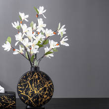 Керамическая ваза в скандинавском стиле с мраморной текстурой, черные и Золотые круглые вазы, искусственные цветы, Цветочная композиция для цветов, Современный домашний декор 2024 - купить недорого