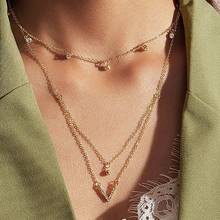 2020 boho vintage tira de ouro colares para as mulheres grânulo cristal vitória "v" forma pingente colar multicamadas jóias femininas presente 2024 - compre barato