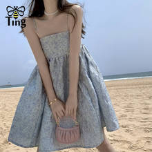 Tingfly Summer Lady Girl Baby Blue Strap Cute Mini Short Dress Bohemian Beach Vacation Casual Dress Street Chic Kawaii Elbise 2024 - buy cheap