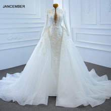 Белое свадебное платье J67218 jancember 2020 с жемчугом размера плюс с высокой горловиной и аппликацией на шнуровке сзади бальное платье 2024 - купить недорого