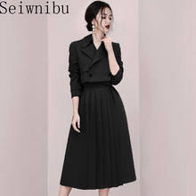 High Quality Autumn Korean OL Office 2 Piece Set Women Short Coat + Fashion Drawstring Pleated Skirt Ladies Temperament Suits 2024 - buy cheap